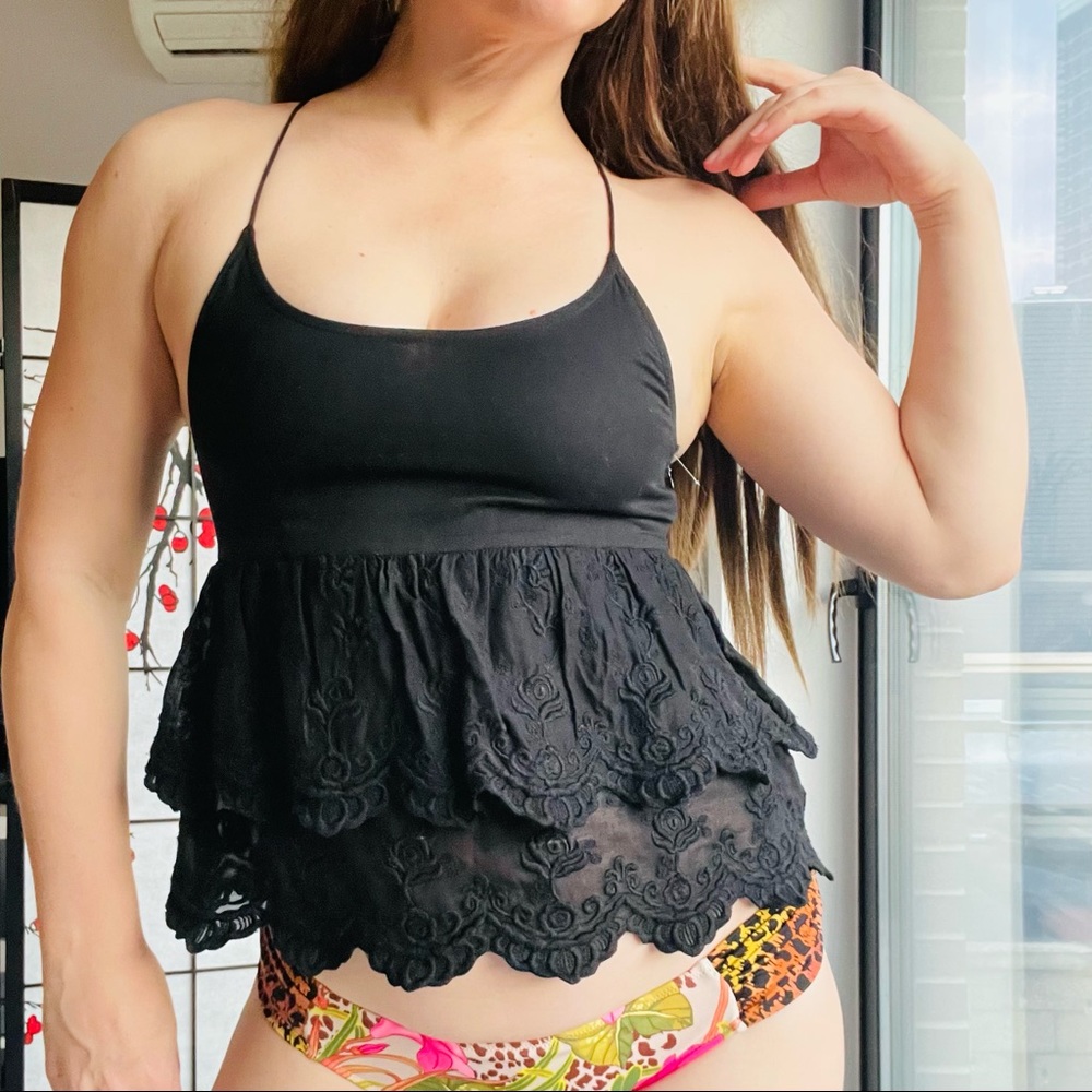 JOE's Jeans Crop Tops Halter Floral embroidery Ruffle Babydoll Bra